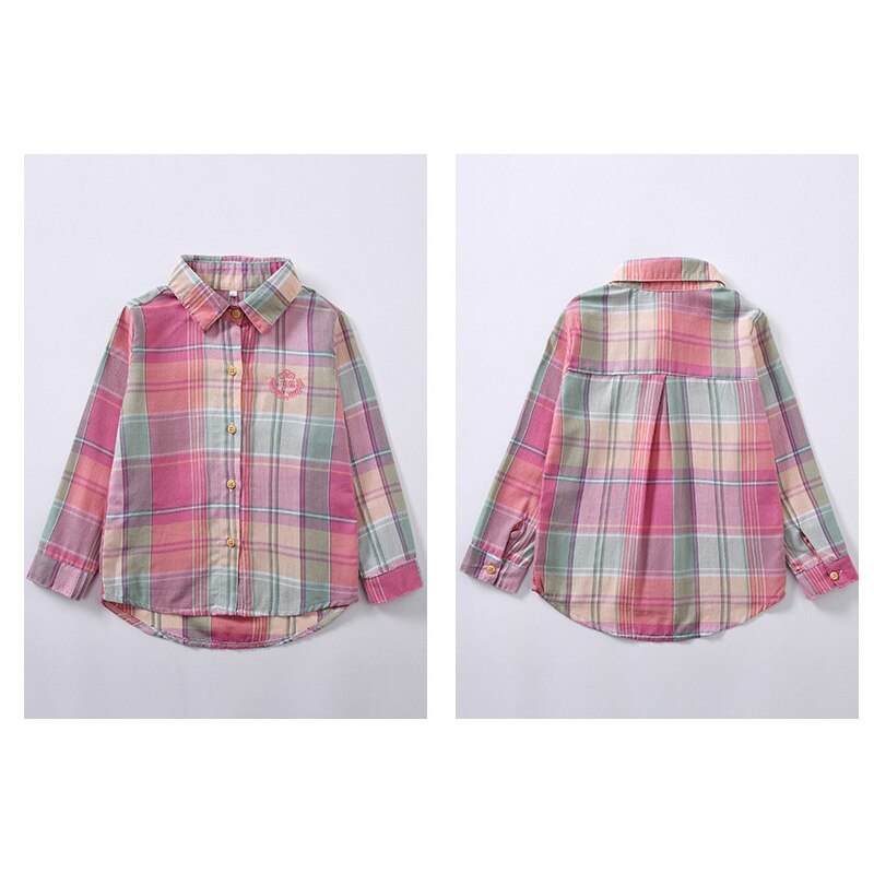 Geruite blouse voor meisjes kinderblouse lange mouw lente casual tiener tops omslagkraag katoenen kindershirts