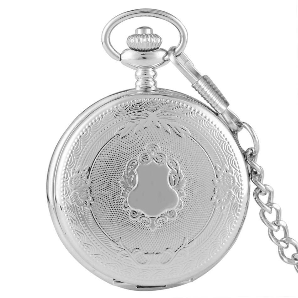Exquisite Vintage Pattern Quartz Pocket Watch Gold/Silver/Bronze Full Hunter Pendant Pocket Clock Roman Numerals Round Dial: silver