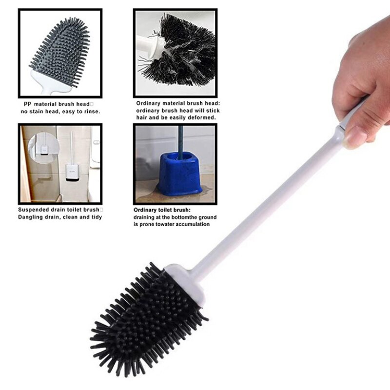 Brosse de toilette à tête en caoutchouc | Avec support, brosse de nettoyage de salle de bains, brosse de toilette Flexible en forme de U