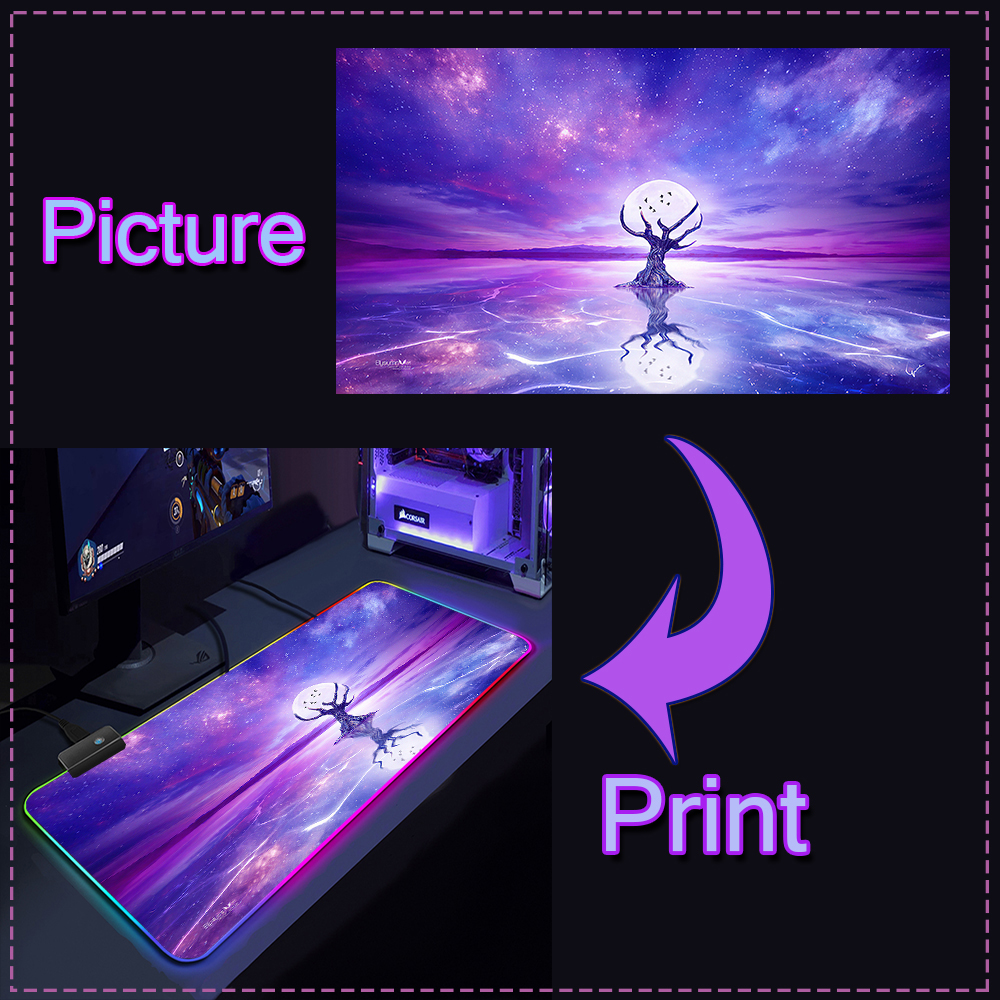 Benutzerdefinierte Mauspad RGB reinweiß MousePad DIY LED Hintergrundbeleuchtung Gamer Licht 90x40cm Gaming Tastatur große Schreibtischunterlage Maus Teppich Matte