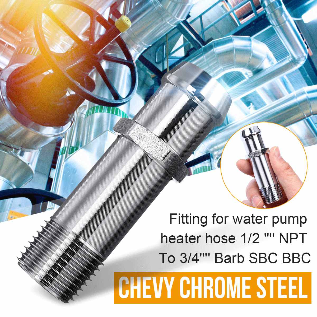 Aoto Water Pump Heat Pipe Fitting For Chevy Heater Hose 1/2'' NPT To 3/4'' Barb SBC Pump Heater Hose Accessories