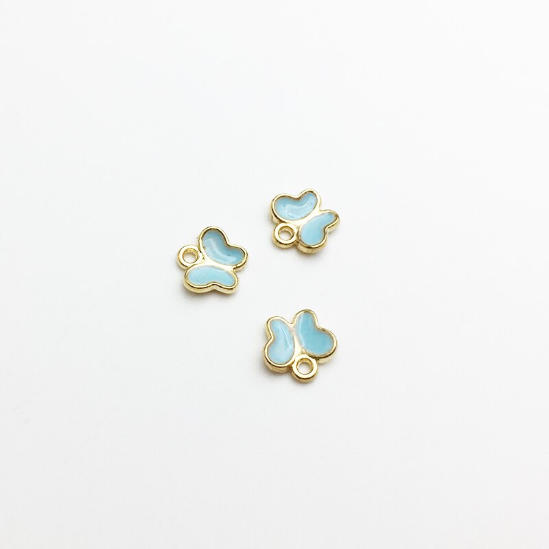 50 PC Little Cute Butterfly Shape Charm DIY Jewelry Bracelet Necklace Pendant Charms Gold Tone Enamel Floating Charm: Blue