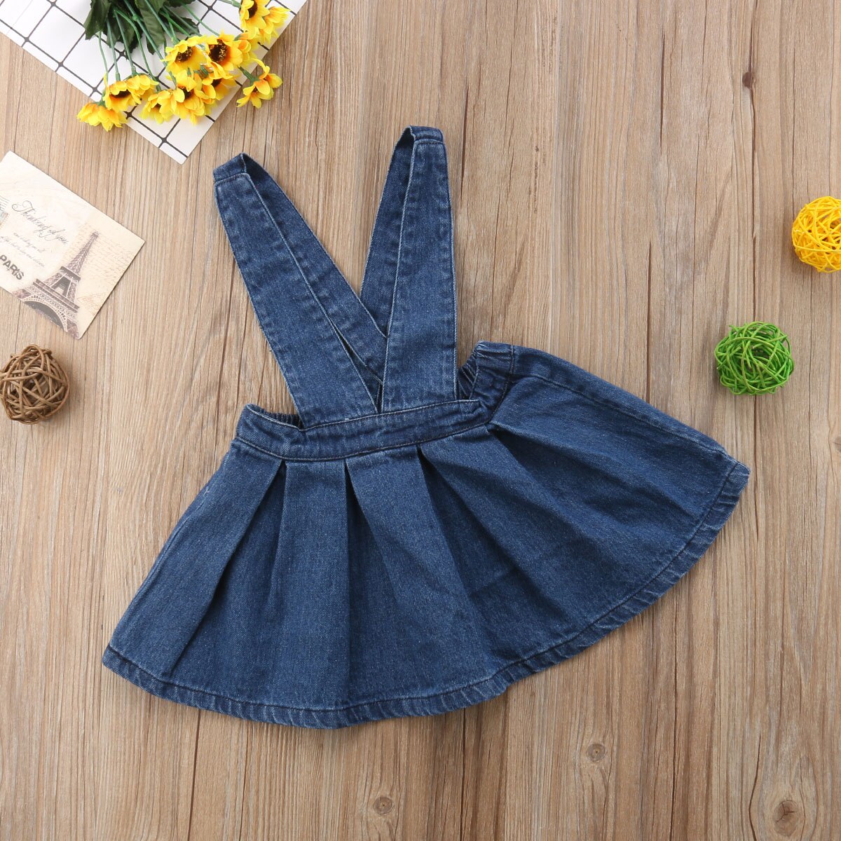 Toddler Kids Baby Girls Lovely Dress Overalls Dress Blue Solid Elastic Waist Knee-Length Dress Outfit 6M-5Y