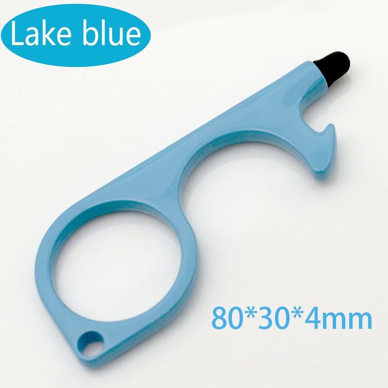 EDC-abridor de puerta sin tocar, botones de pantalla, herramientas de prensa, protección de seguridad, aislamiento sencillo, sacacorchos, llavero, accesorios para el hogar: Lake blue