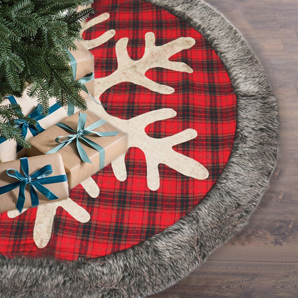 120/122cm juletræ nederdel snefnug plaid mønster træ forklæde rundt tæppe xmas gulv matornaments base hjem fest dekoration