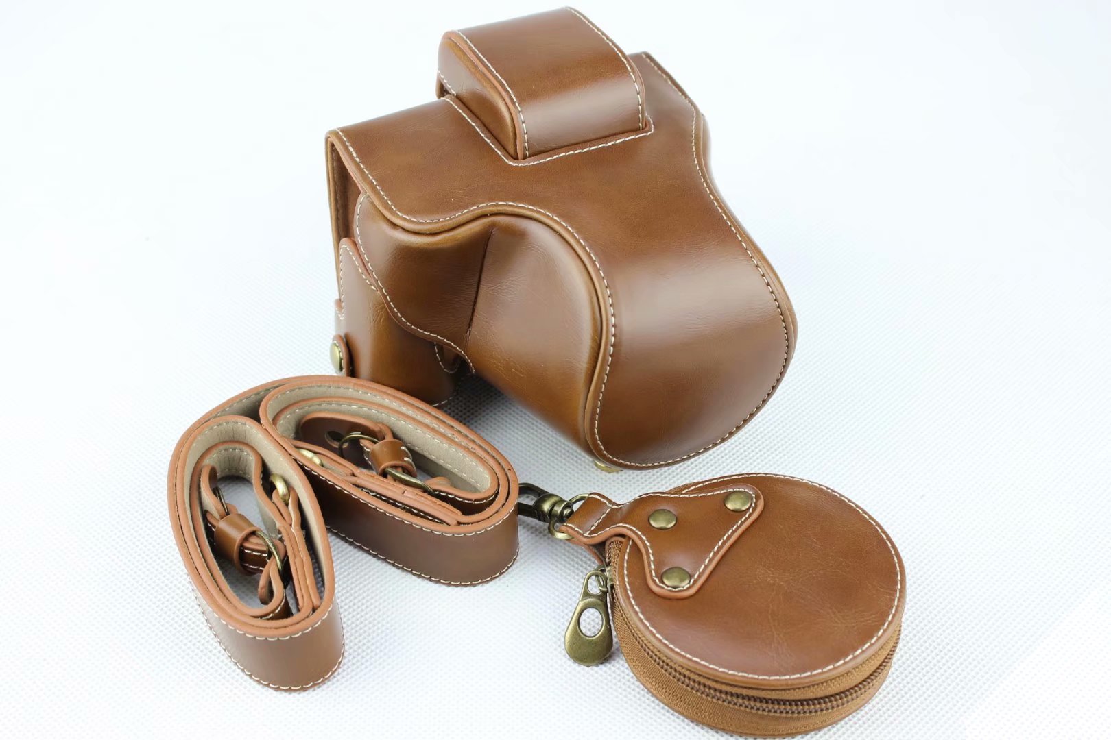 Funda de cuero Pu de lujo para cámara Canon, funda de lujo para cámara Canon EOS M50 M50 Mark II EOSM50 con lente de 15-45mm, batería abierta, Correa y Mini funda: Brown