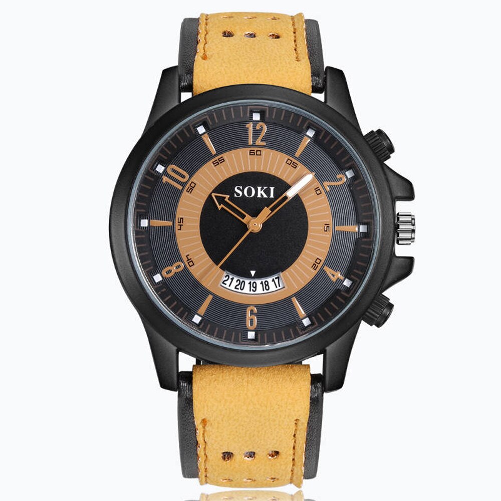 Horloges Heren Horloges Luxe Mode Silicagel Lederen Casual Glas Quartz Analoge Datum Horloges Relogio Masculino Reloj: Coffee