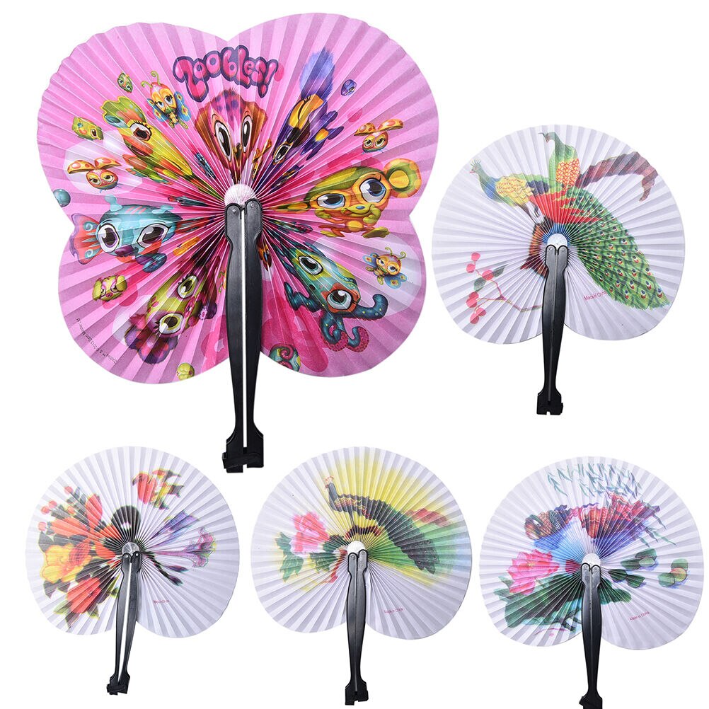 Kirsebærblomst print folde hånd vifter blomster print vintage fan hvid polyester fans sommer piger dans fan: D tilfældigt 1 stk