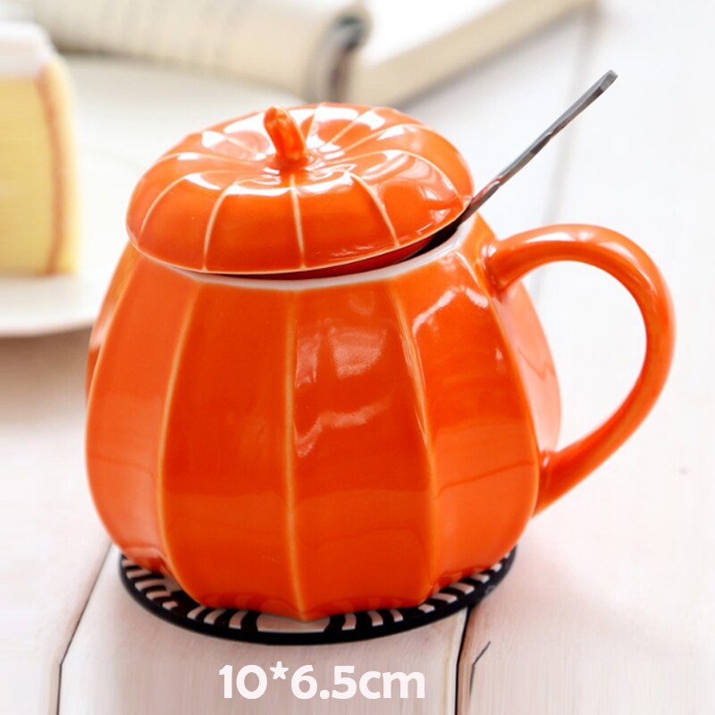 Pumpa kaffemuggar keramisk mjölkkopp med lock frukost havregryn yoghurtmugg rolig pumpakopp halloween caneca