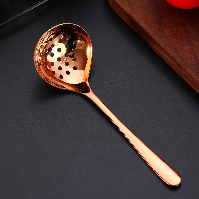 304 Stainless Steel Soup Spoon Colander Multi-Purpose Sauce Spoon Deep Bottom Spoons: Rose Gold Colander