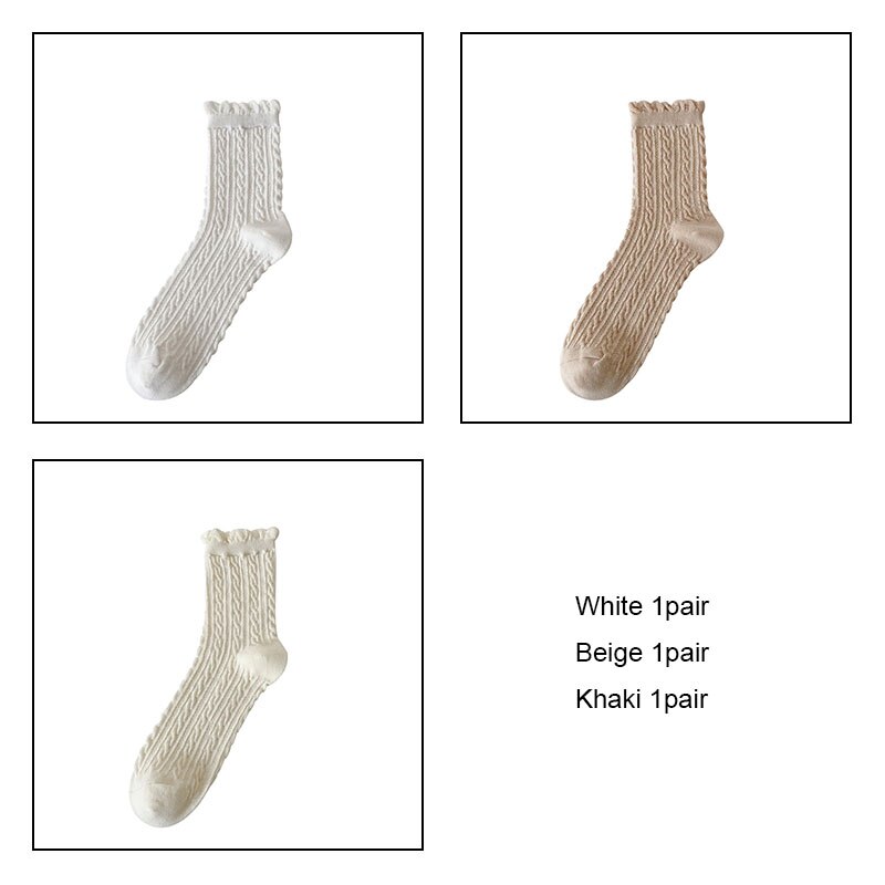Women cotton socks 3pairs/lot Bubble mouth Retro japanese style collage socks girl female socks VKMONY: White1Beige1Khaki1