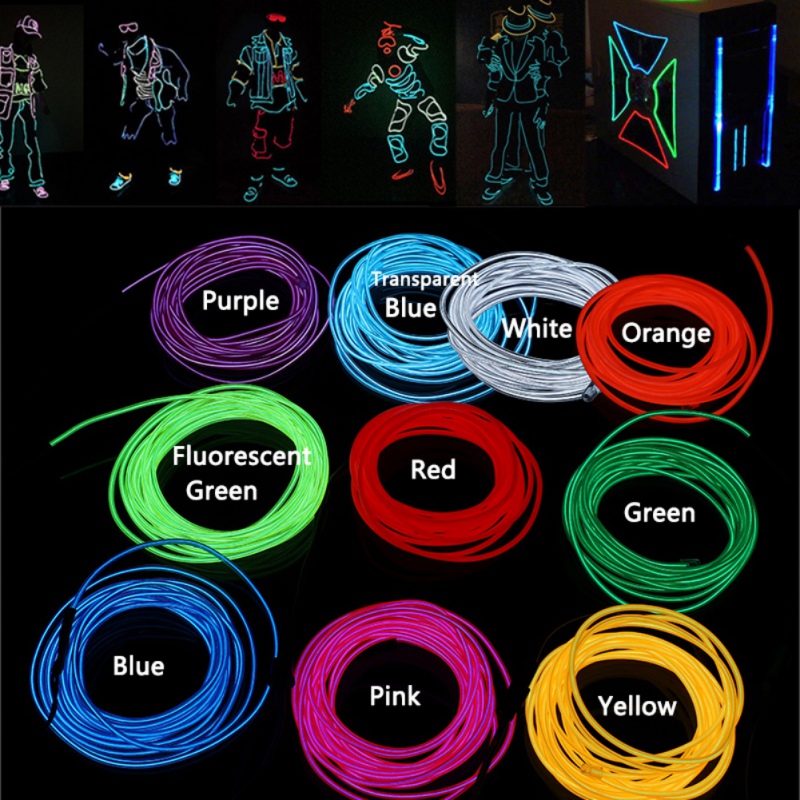 1m el tråd maske vandtæt led strip lys neon lys glød lys line reb rør kabel til fest kostumer glødende maske