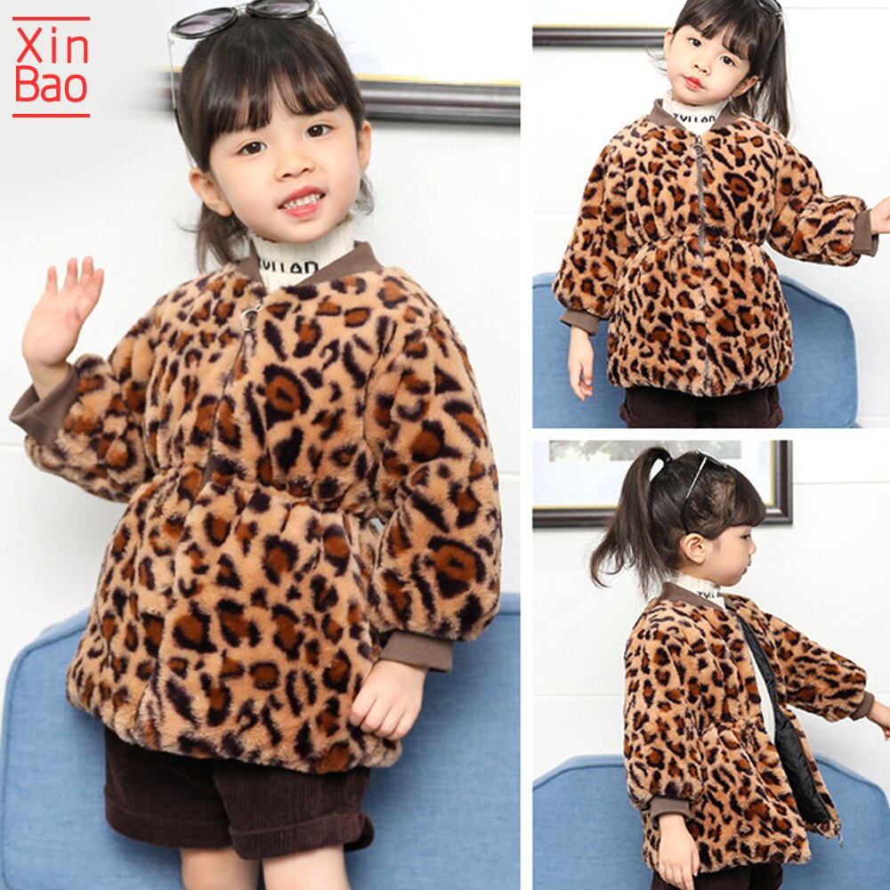 XINBAO Leopard kids faux fur jassen Baby meisje winterjas Mode Dikke kinderen Warm peuter Jassen bovenkleding