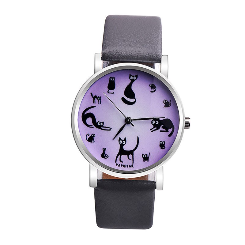 Casual Watches Women Cute Cat Clock Ultra Thin Leather Band Female Quartz Watch Waterproof Relogio Feminino #C: F