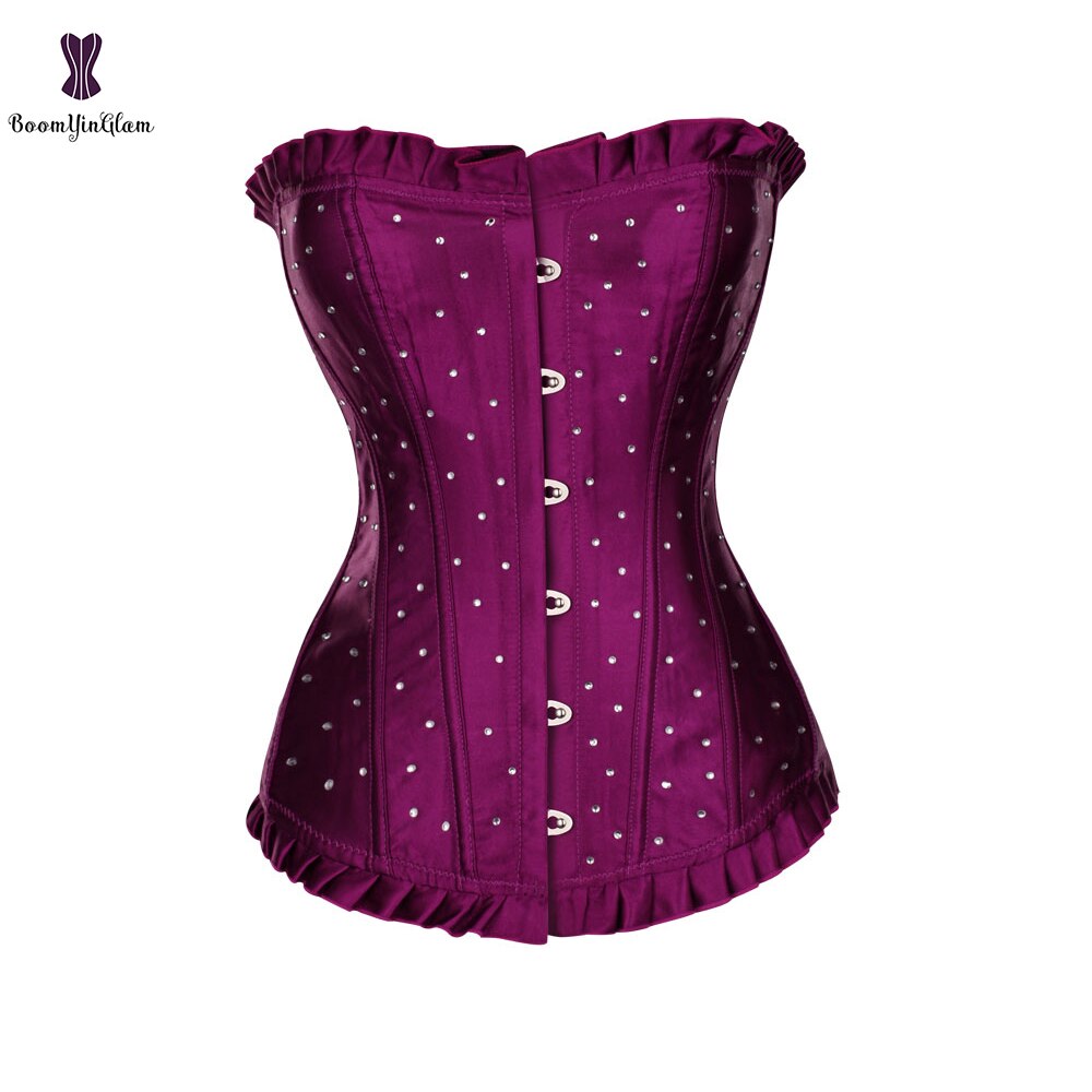 Satin Corset pas cher prix Bustier Droshipping surbuste Korsett pour les femmes grande taille gothique Gorset à lacets Korset Outwear: purple / XXL