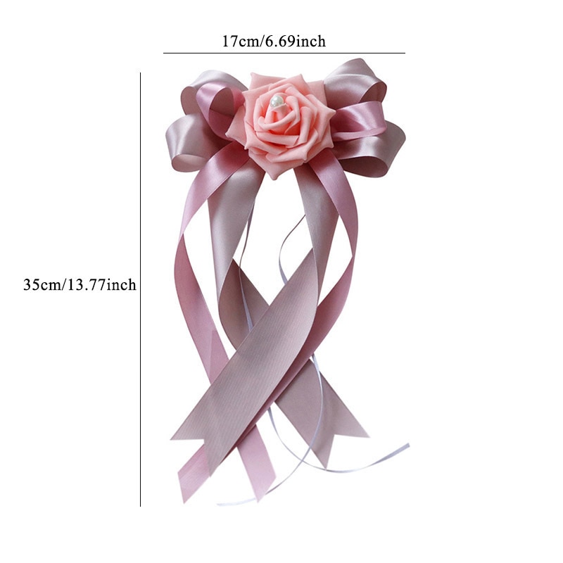 1 Pc Deurgrepen Mooie Party Festival Supplies Achteruitkijkspiegel Trouwauto Bloem Knoop Lint Decoraties 12 Kleuren 17x35cm