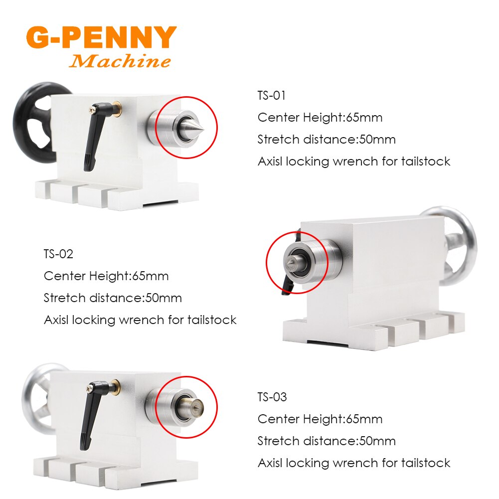 Tailstock Movable Optional Base / Three Heads Tailstock work with Rotary/ A/4th Axis For CNC Engravin Machine