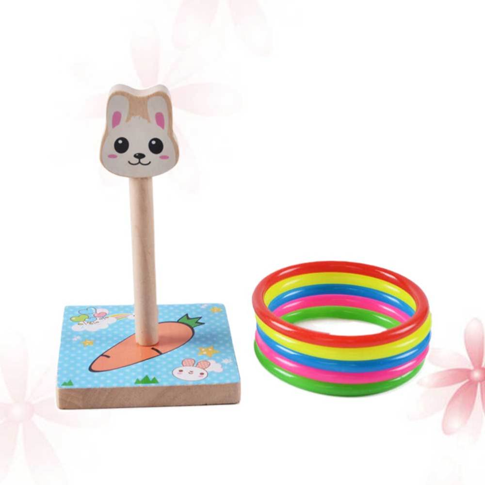 1 impostato di lancio in legno per bambini divertenti a forma di anello lanciare gioco giallo (stile canna): cielo-blu