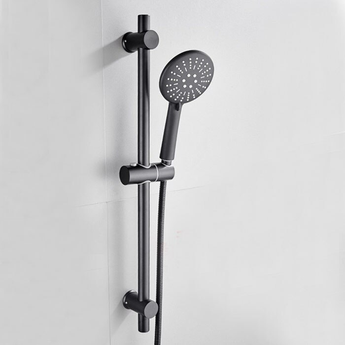 Justerbar 3- funktion sort bruserstigerør med håndholdt brusebad og slangevægmonteret brusebadssæt: B