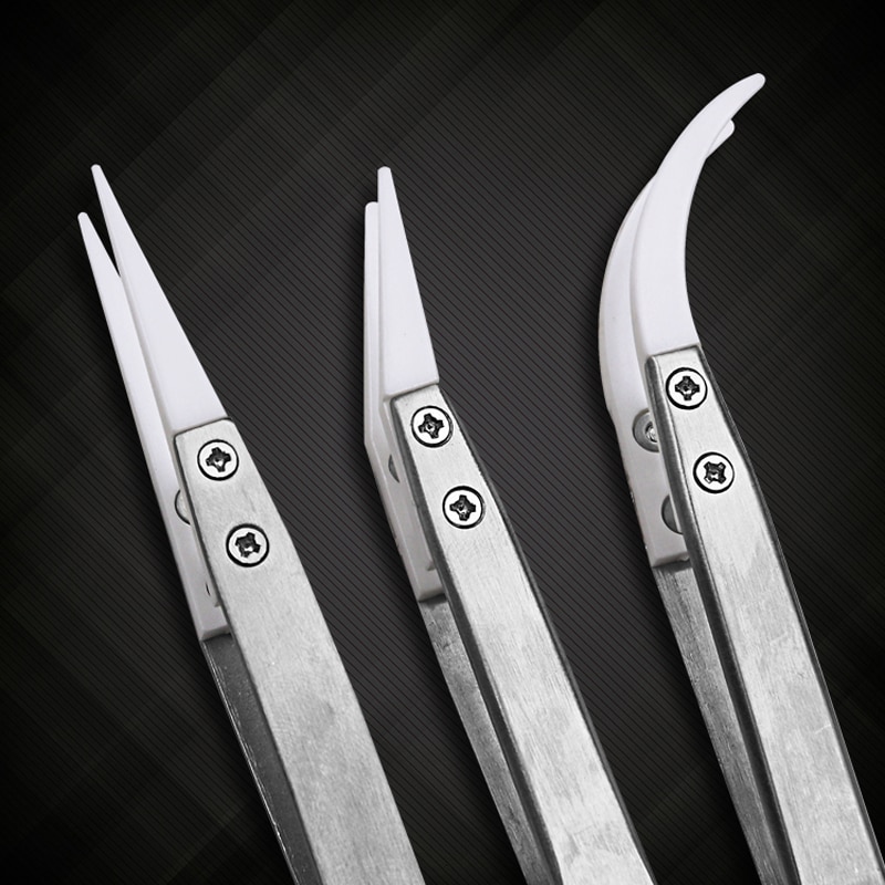 Pinzas con puntas cerámicas de acero inoxidable, resistentes al calor, aislamiento, reparación de diamantes de imitación, pinzas de precisión, soldadura SMD