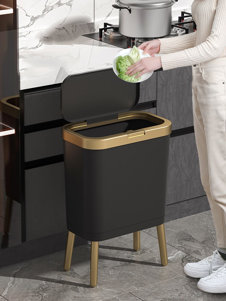 Poubelle de luxe dorée pour cuisine, poubelle créative de grande hauteur pour salle de bains