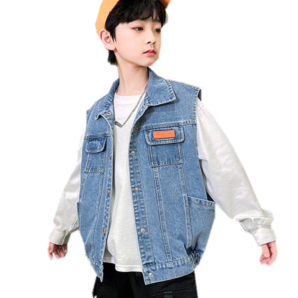 Chaleco vaquero para adolescentes y niños, ropa informal para primavera y otoño, chaqueta sin mangas, Tops para adolescentes, azul