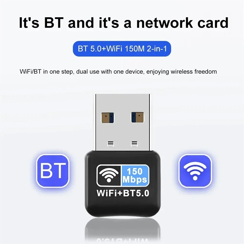 2 IN1 150Mbps Wireless Network Card 2.4GUSB WiFi Adapter Bluetooth USB Adapter Wireless Wlan Receiver for Win 10/11 PC Desktop