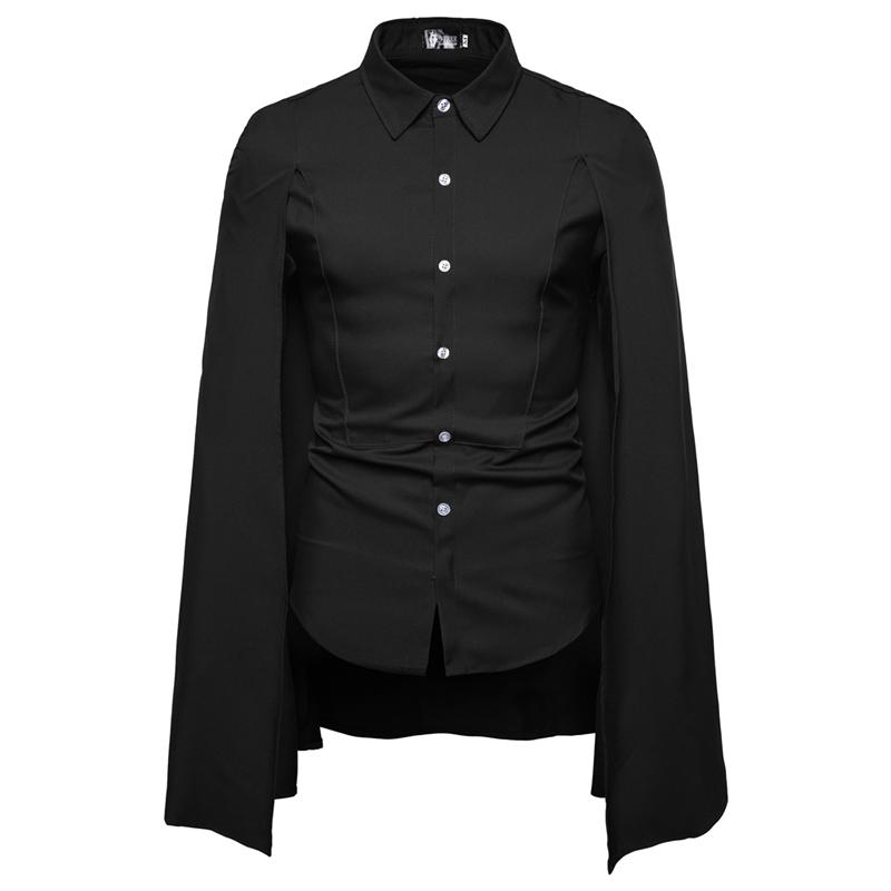 Ballkjole fast herreskjorte langermede skjorter med kappeskjorte chemise homme manche longue dansefest smokingskjorter: Svart kappeskjorte / M
