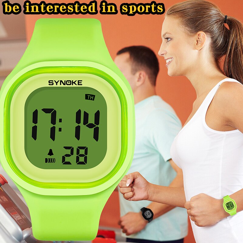 Synoke Kinderen Kinderen Digitale Horloge Meisjes Jongen Horloges Studenten Klok Kleurrijke Siliconen Led Digitale Sport Horloges: green