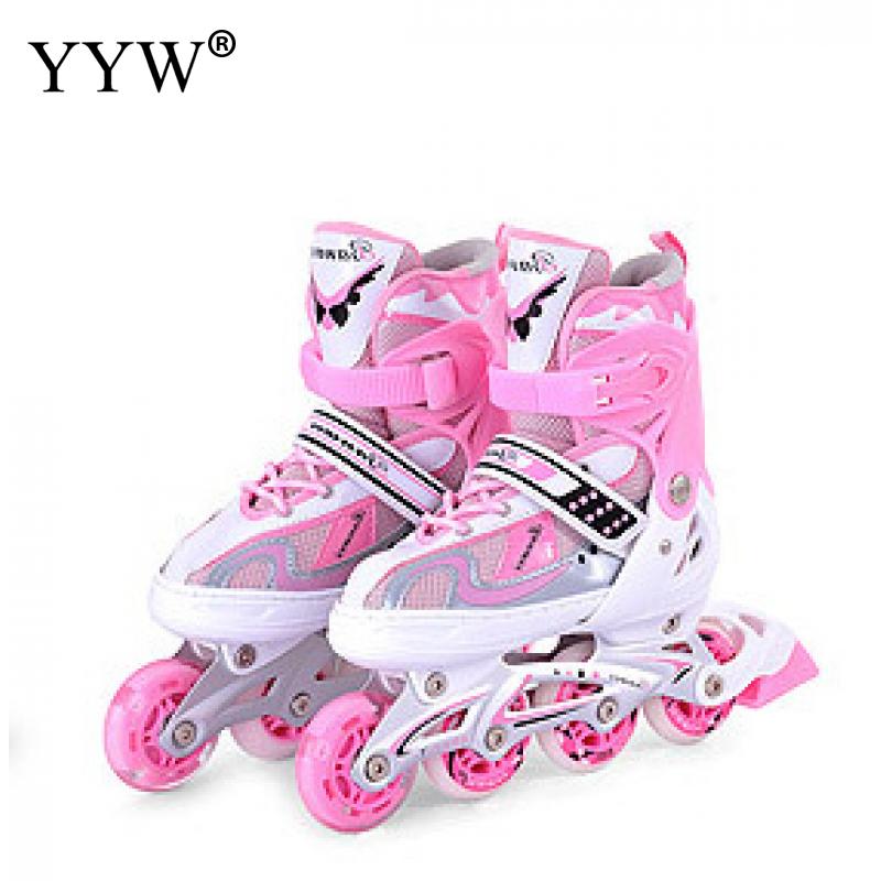 Kids Adjustable Inline Roller Skates Slalom Roller Skating 4 Wheels Shoes Sliding Free Skate For Children Size 30