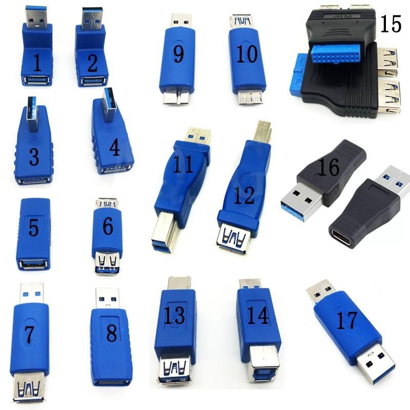Adaptateur USB 3.0 Type A vers B ou Micro ou Mini et USB mâle vers femelle à 90 degrés