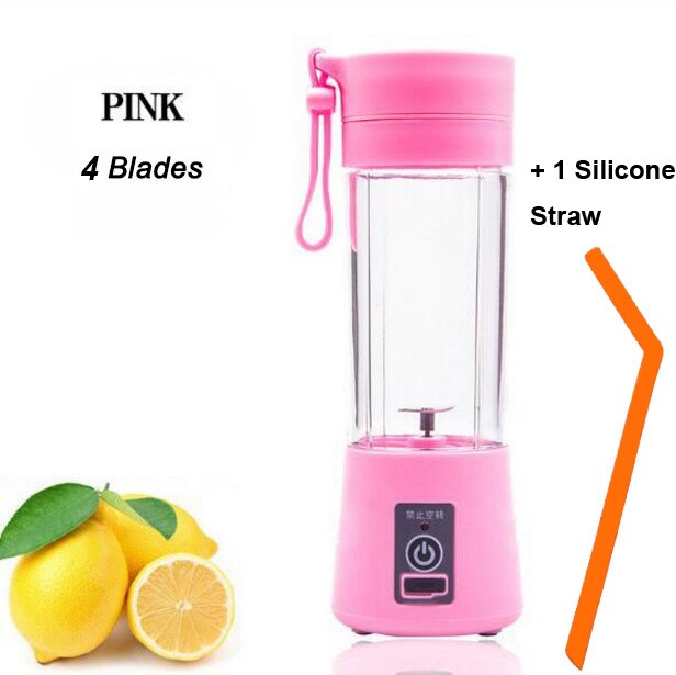 Multi Functionele Mini Draagbare 6 Blades Elektrische Juicer Mixer Usb Oplaadbare Huishoudelijke Sap Blender Fruit Koken Machine: 4 Blades Pink