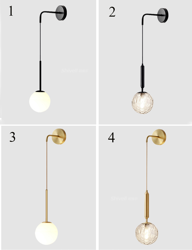 Moderne væglampe i glas, skandinavisk, stavlampe, sengelampe, læselampe, rund, applikationslampe, nordisk led-væglampe  e27 stk.
