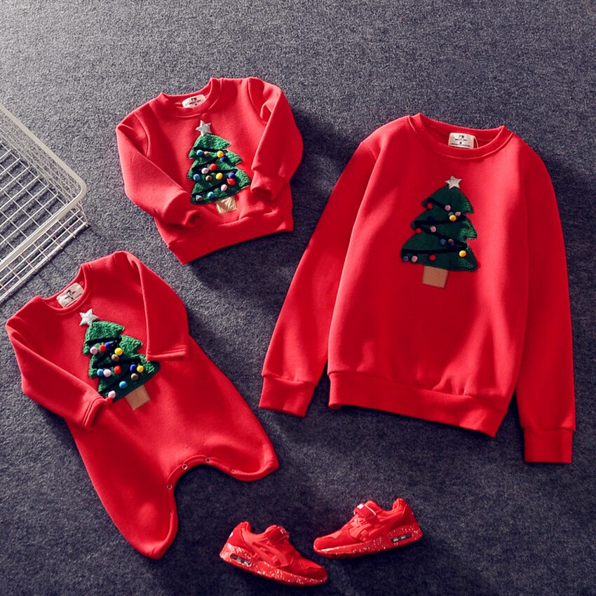 Nuovo Anno Famiglia Vestiti di Corrispondenza Donne Di Natale per Bambini di Età Pigiami di Natale Babbo Natale Maglie E Maglioni Albero di Natale Del Ricamo Rosso Verde con Cappuccio