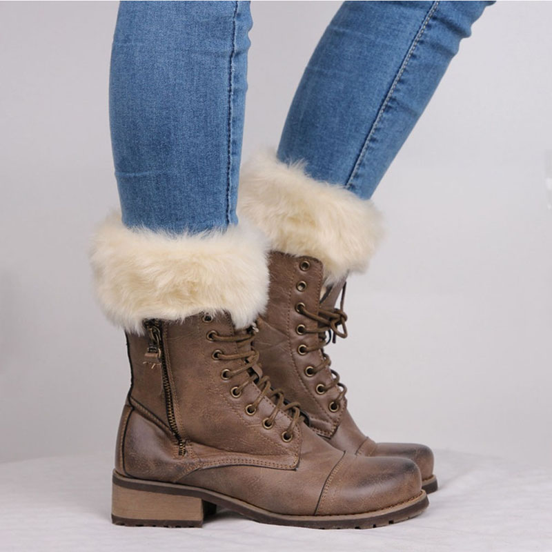Women Winter Leg Warmers Lady Crochet Knit Fur Trim Leg Boot Socks Toppers Cuffs