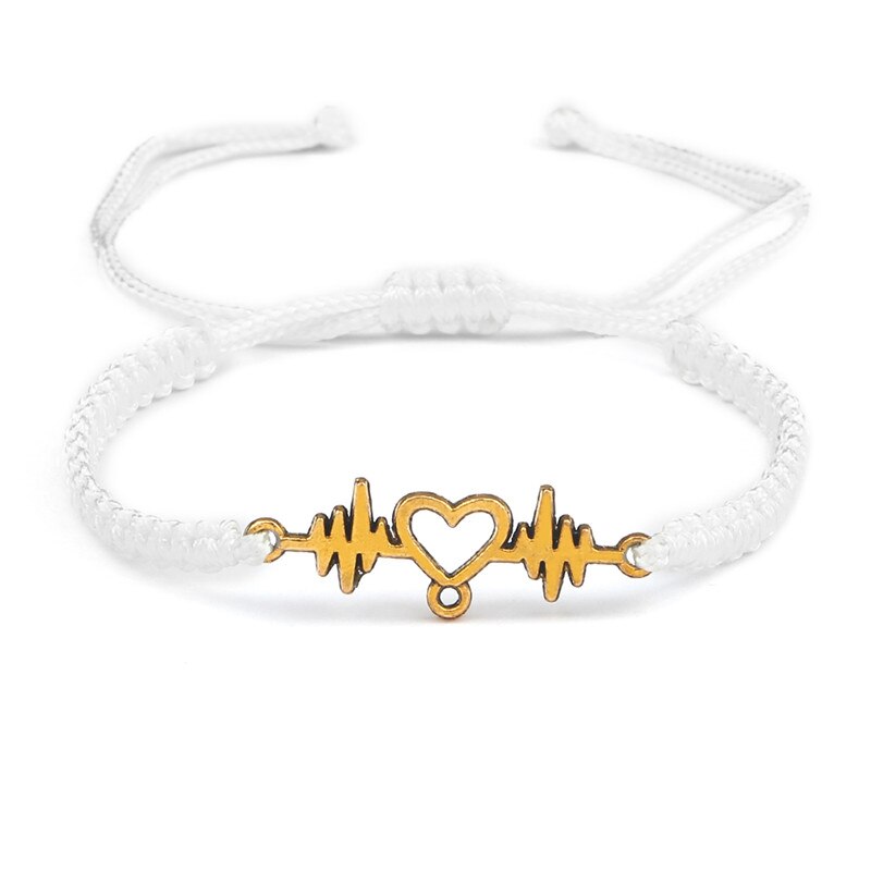 Goud Hartslag Cardiogram Armbanden Vrouwen Rood Zwart Touw Handgemaakte Weven Minnaar Sieraden Armband Speciale Cadeaus Voor Beste Vrienden: White-gold