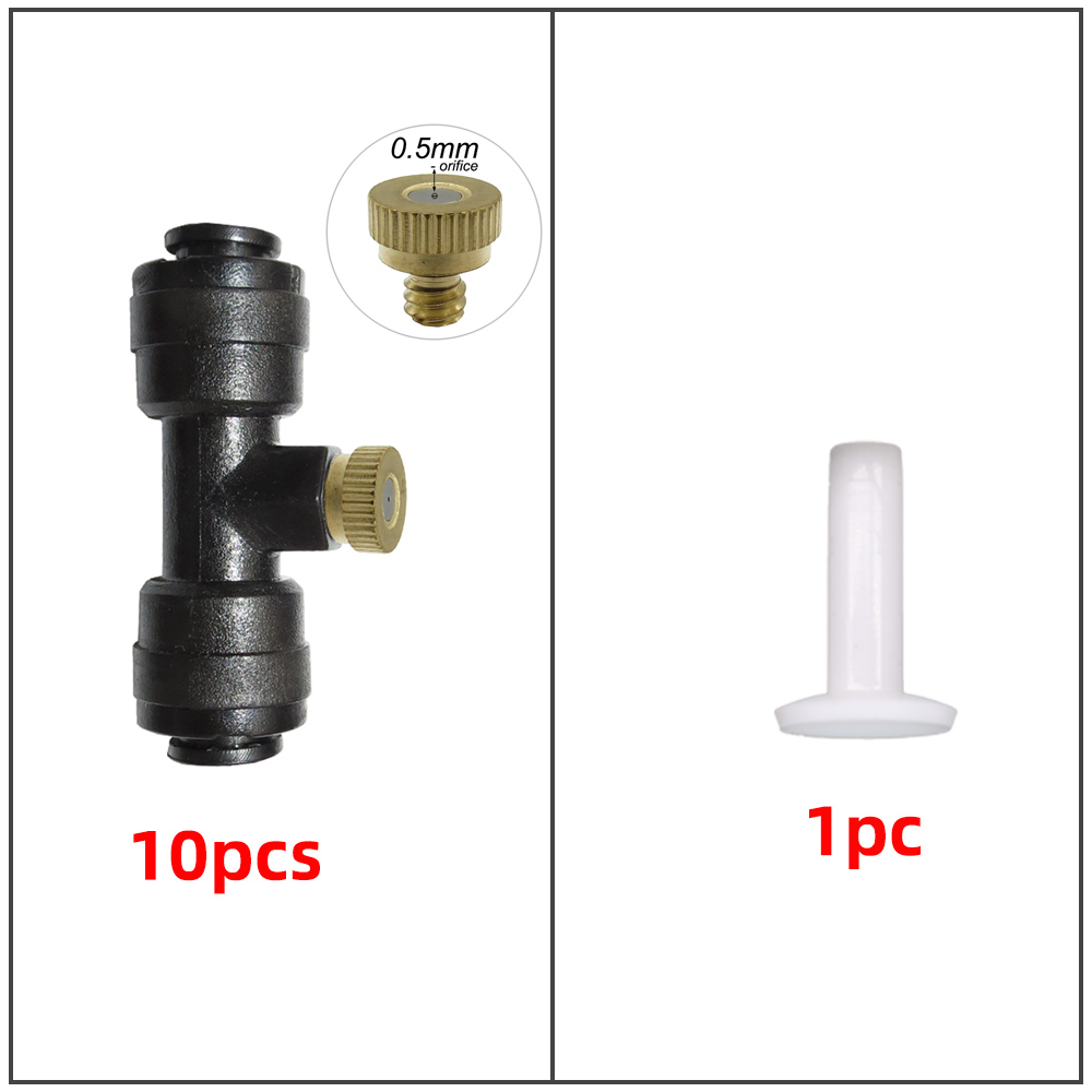 Brass Atomizing Nozzles 1/4 Inch Sliding Lock Tee Connector Garden Spray Nozzle Kit For Outdoor Patio Atomization Cooling System: D