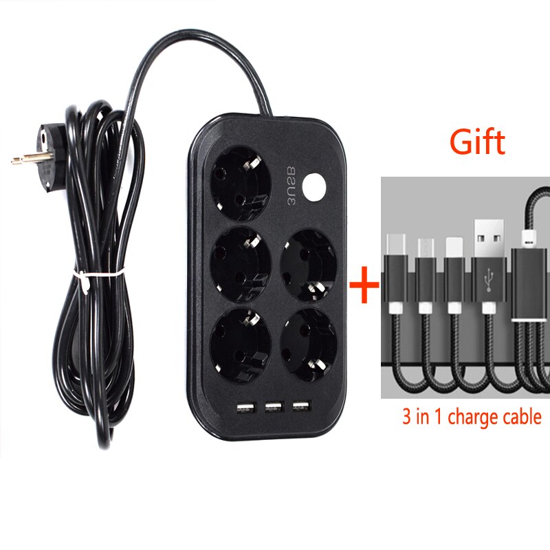 2 Round Pin EU Power Strip With 3 USB Portable Extension Socket European RUS Spain Plug 1.8m Cable Power Strip Travel Adapter: with charge cable