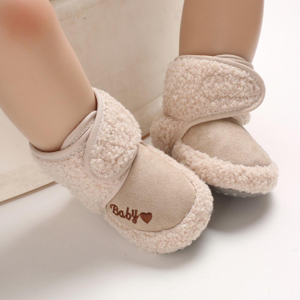 0-18M Toddler Baby Boys Girls Boots Winter Warm Soft Sole Plush Prewalker Snow Boots Children Kids Anti-Slip Crib Cotton Shoes: Beige / 13-18 Months