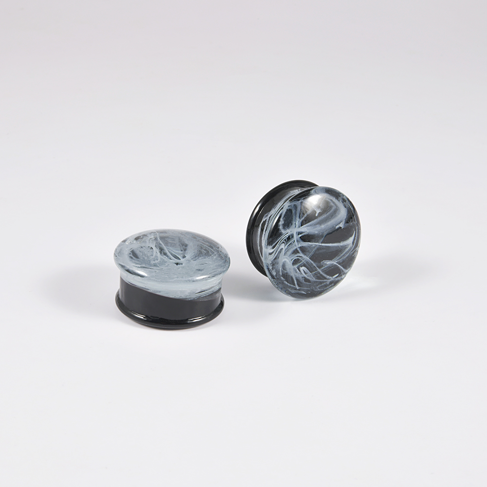2 uds vidrio blanco ahumado doble llamarada Flashback tapón para los oídos calibre de túnel para hombres mujeres expansor de estiramiento de oreja Piercing joyería del cuerpo