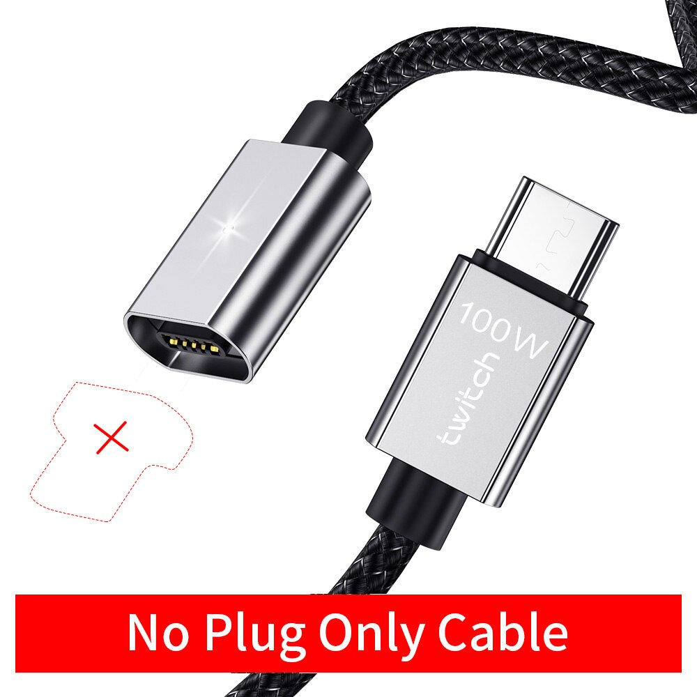 Cabo usb magnético tipo c twitch 5a 100w, fio para macbook pro, tipo USB-C cabo de fio c para samsung note 10: only cable No plug / 100 m