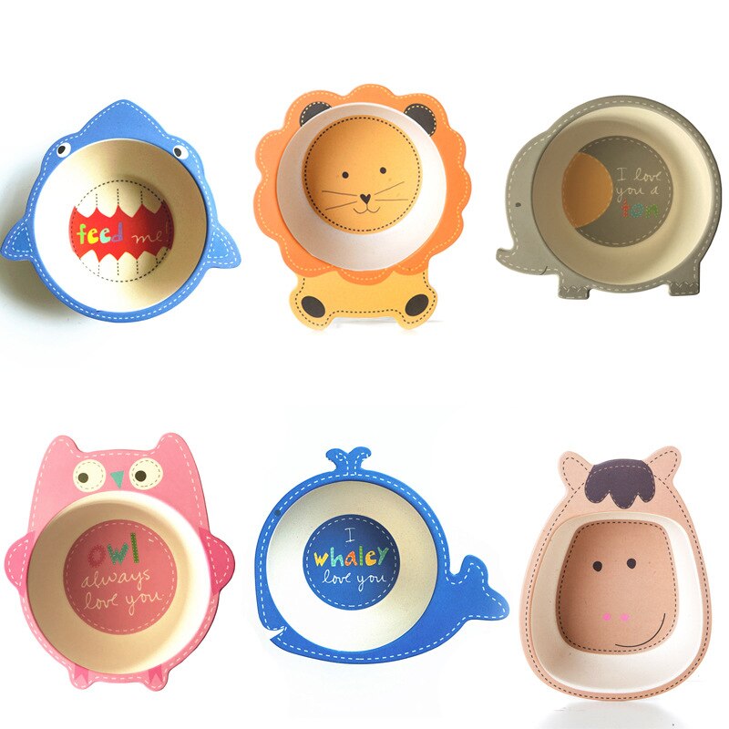 Bol de bébé en fibre de bambou plats pour enfants, bol d'alimentation naturel vaisselle pour enfants table dessin animé