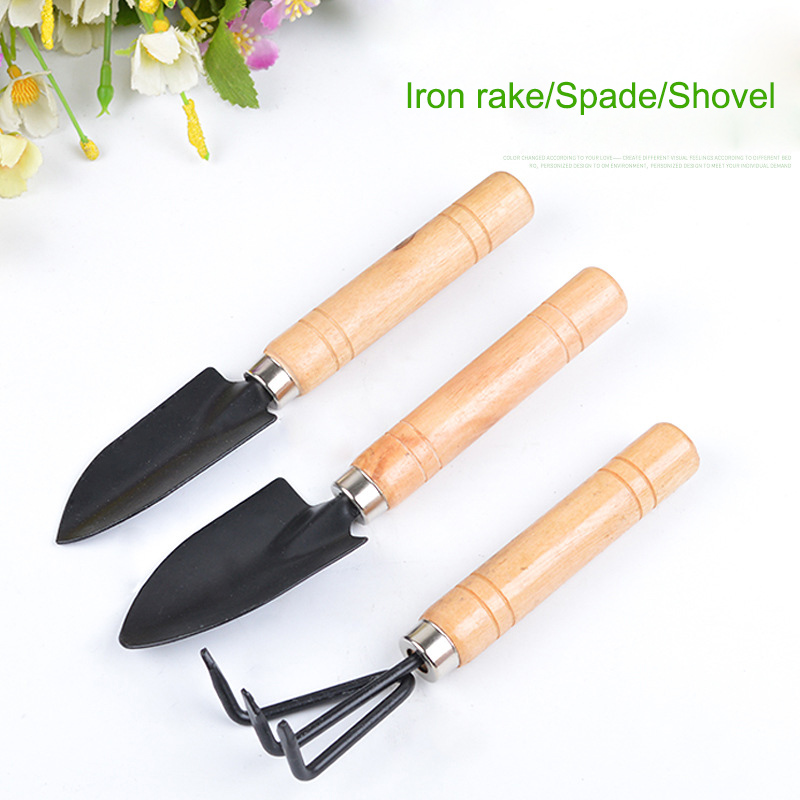 3pcs Mini Shovel Rake Spade Set Garden Planting Tools Kit Gardening Supplies For Plants Bonsai Miniature