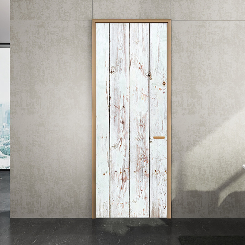 3D Door Sticker White Wood Texture Sticker, Bedroom Study, Bathroom Door Concealer Renovation Wall Sticker
