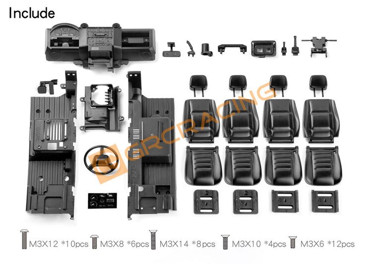 Interior Simulation Central Control Seat Modification For 1/10 RC Crawler Car Traxxas TRX4 Defender: Black