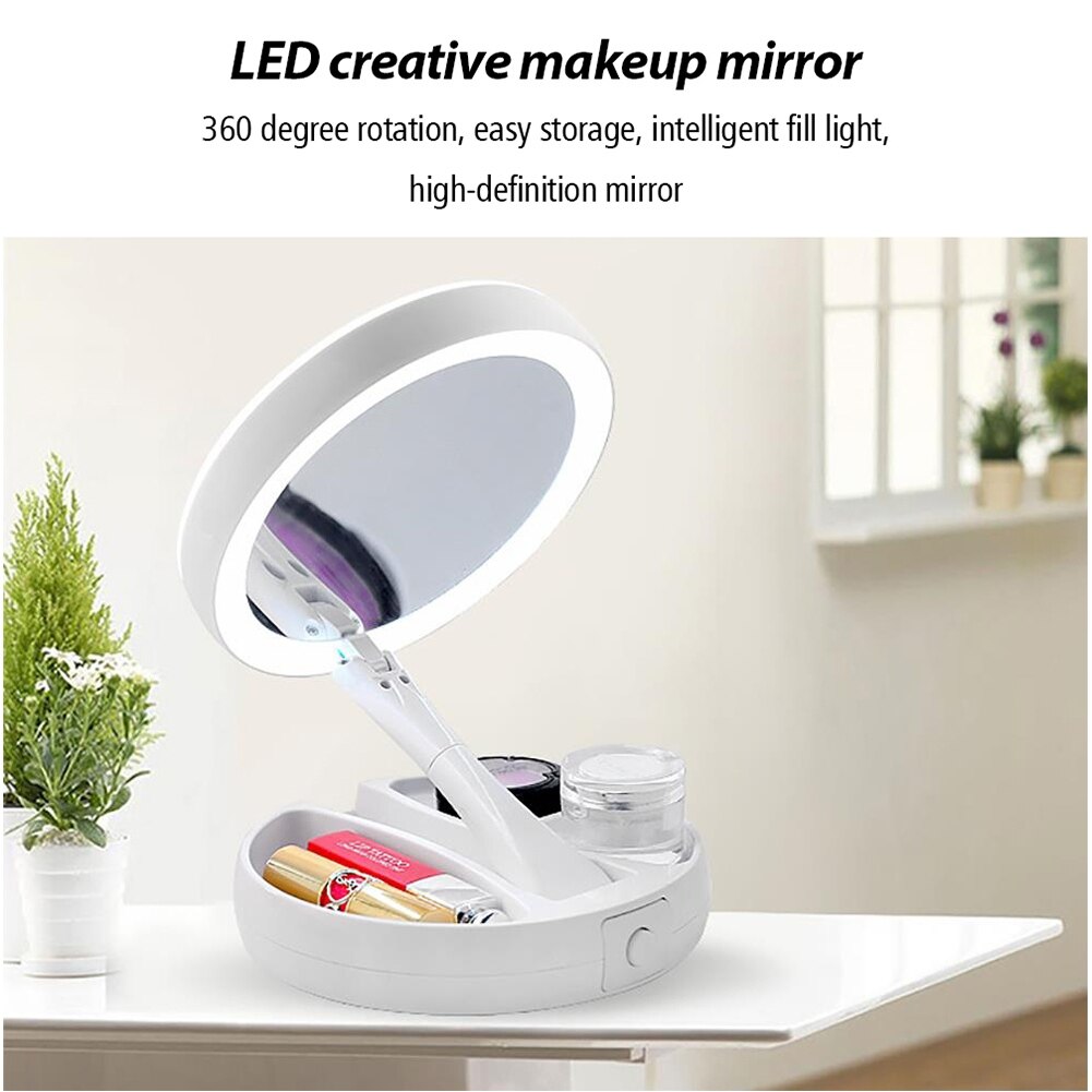 Foldable Makeup Mirror With LED Light 1X10X Magnifying Double-Sided Mirrors USB Charging or Battery Dressing Table Mirror espejo