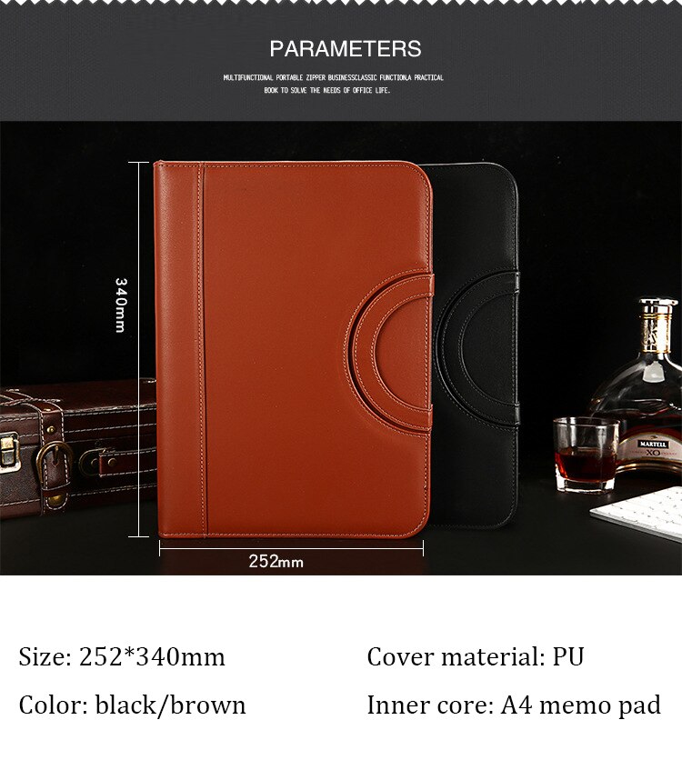 A4 Binder Folder PU Leather Portable Manager Padfolio Large Office Document Organizer Briefcase with Calculator Filing Products