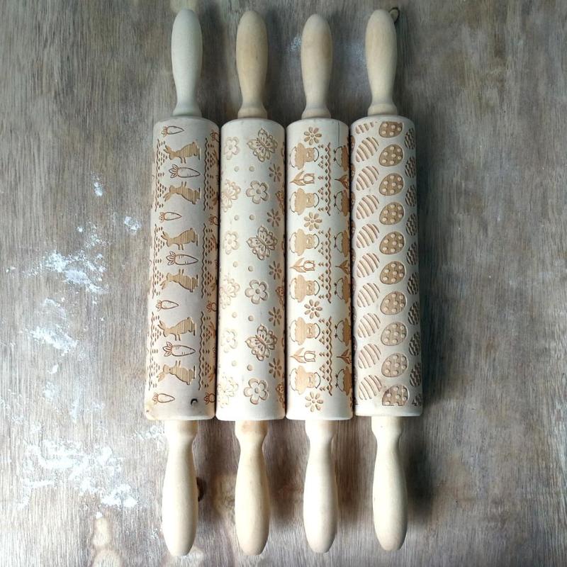 Pasen Dag Embossing Houten Deegroller voor DIY Koekjes Bakken Noodle Biscuit