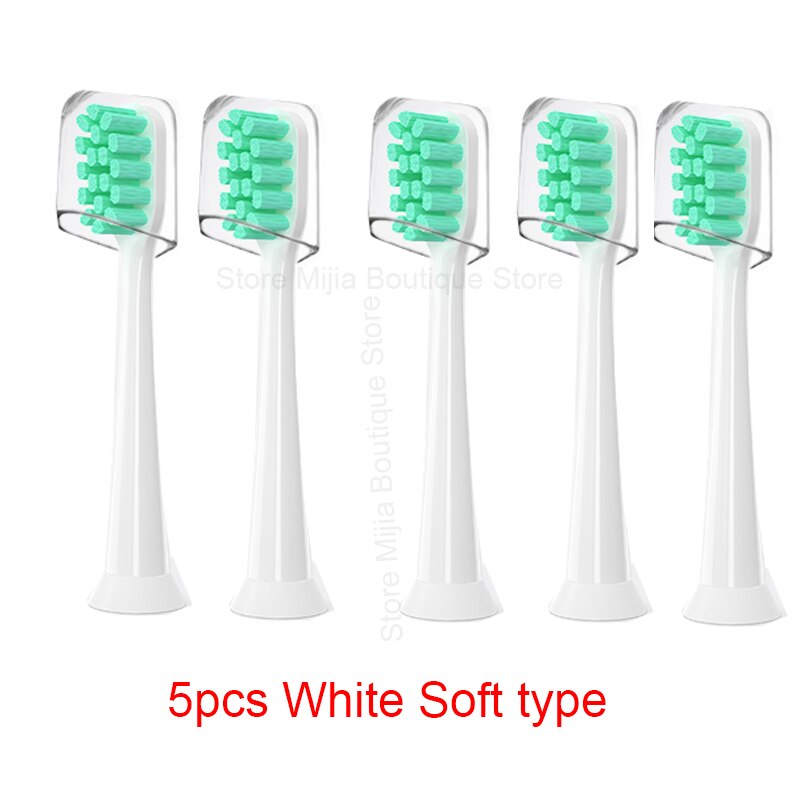 Dla Xiaomi Mijia T300 / 500 / SOOCAS elektryczna główka szczoteczki do zębów uniwersalne końcówki do szczoteczki do wybielania 3D: 5pcs White Soft type