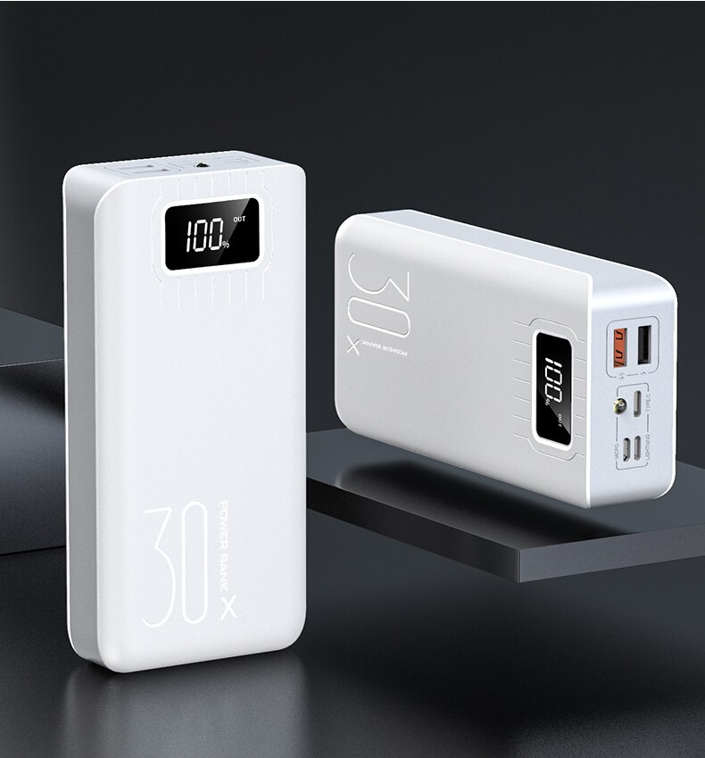 Banco de energía de 30000 mAh para móvil, cargador de batería externa de teléfono móvil Powerbank2, Cargador USB tipo C de 30000 mAh para Xiaom: 30000mah white